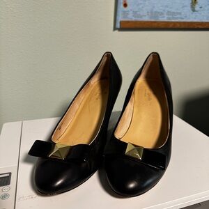 KATE SPADE Black Leather Wedges